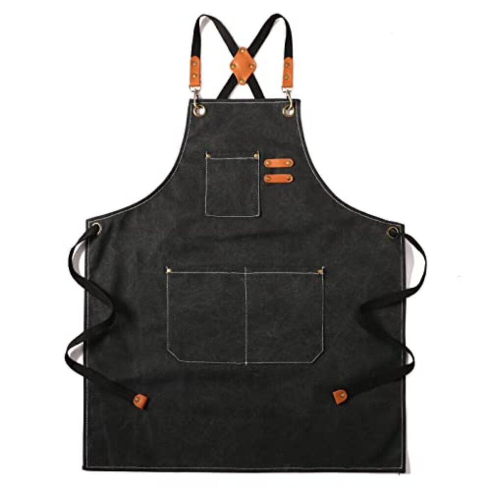 Canvas Cross Back Chef Cotton Aprons for Men Women with Large Pockets